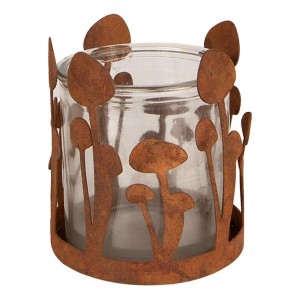 Rustikální rezavý svícen s houbičkami Mushroom Rust - Ø 9*10 cm