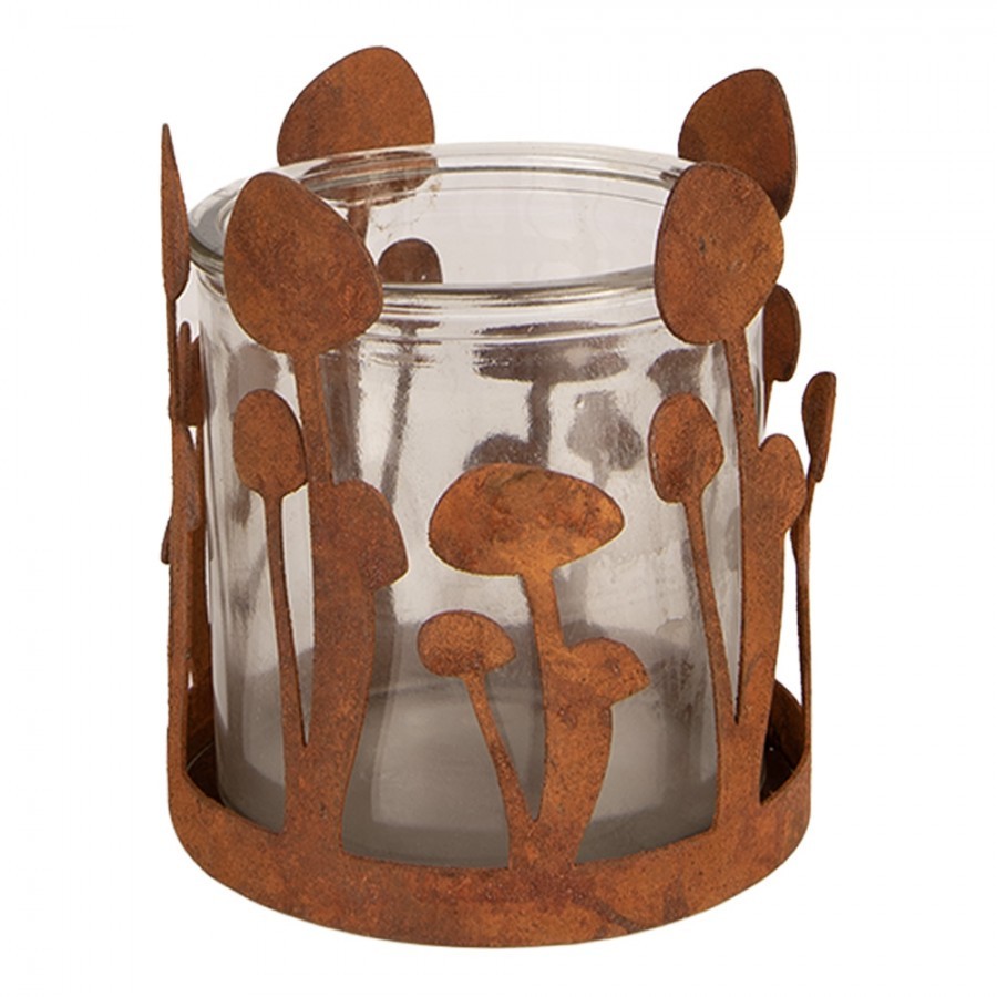 Rustikální rezavý svícen s houbičkami Mushroom Rust - Ø 9*10 cm