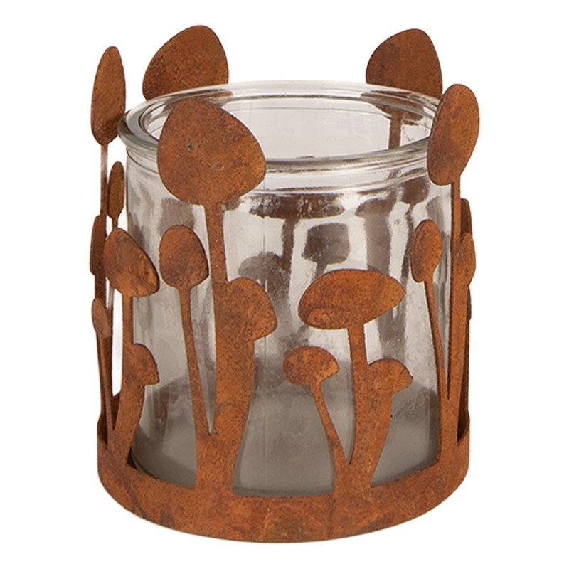 Rustikální rezavý svícen s houbičkami Mushroom Rust - Ø 12*14 cm