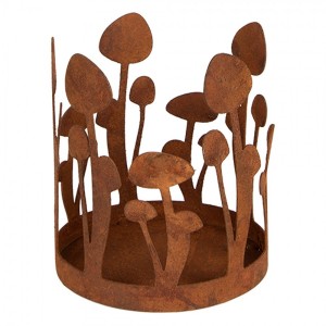 Rustikální rezavý svícen s houbičkami Mushroom Rust - Ø 12*14 cm