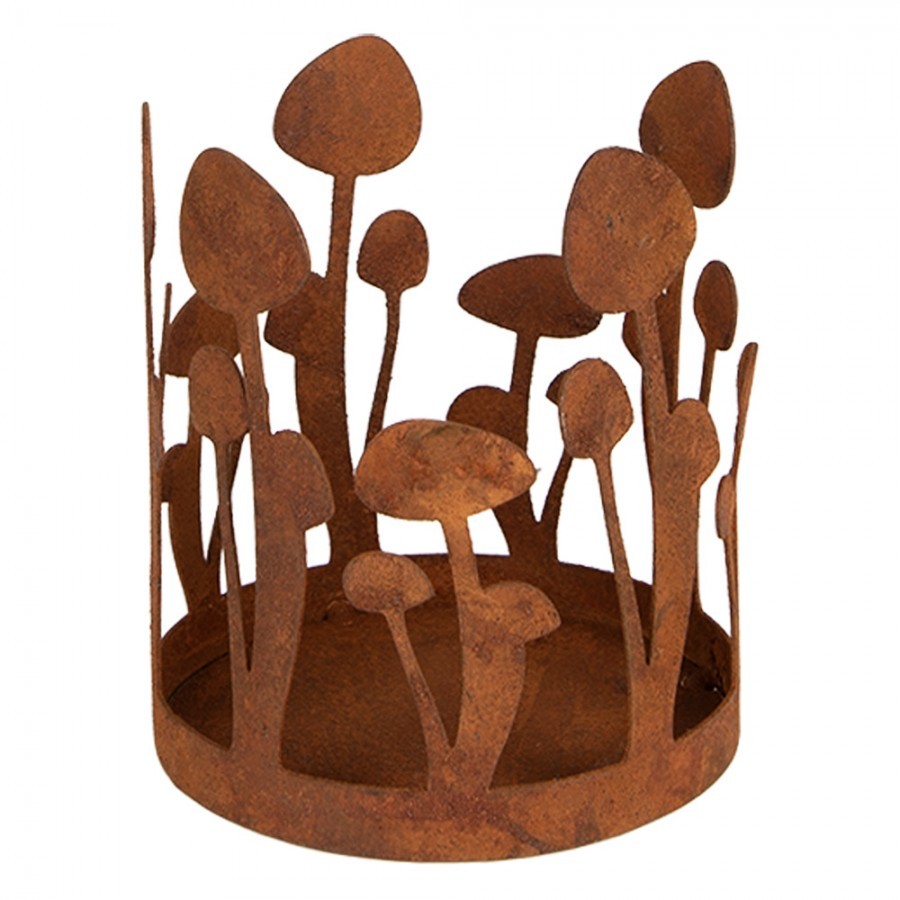 Rustikální rezavý svícen s houbičkami Mushroom Rust - Ø 12*14 cm