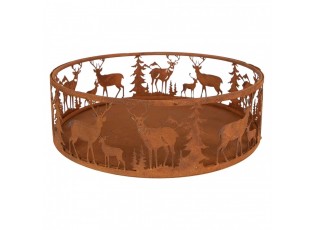 Rustikální rezavý dekorační podnos s jeleny Deer Rust - Ø 25*7 cm