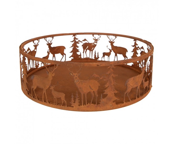 Rustikální rezavý dekorační podnos s jeleny Deer Rust - Ø 25*7 cm Clayre & Eef