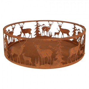 Rustikální rezavý dekorační podnos s jeleny Deer Rust - Ø 25*7 cm