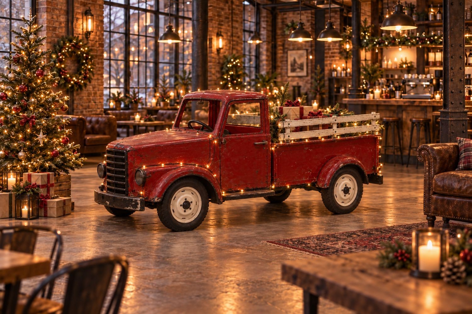 Veliký dekorativní model červené retro auto - 246*104*112 cm