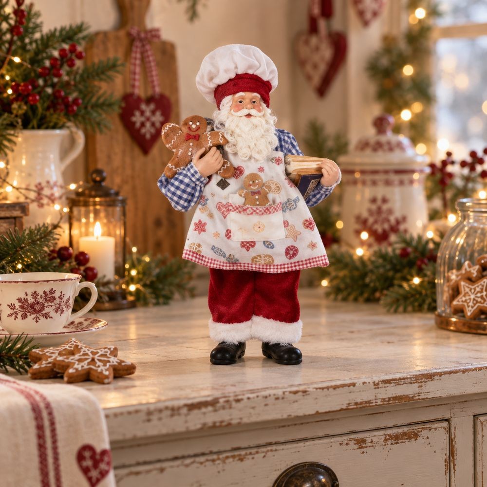 Vánoční dekorace Santa kuchař s perníčkem - 15*10*26 cm