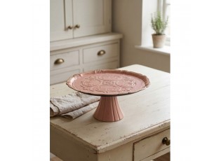 Růžovo-zlatý umělý dekorativní podnos na noze - Ø 32*15 cm