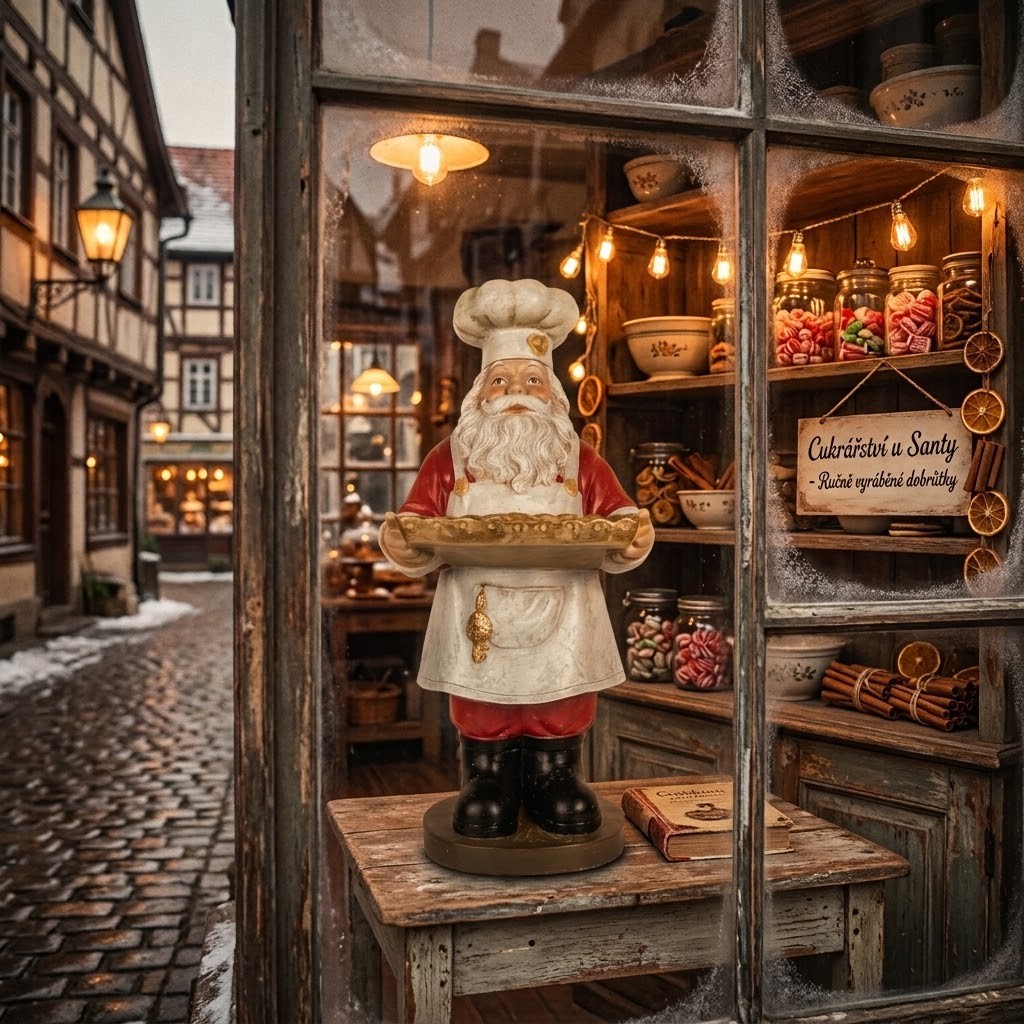 Vánoční dekorace figurka Santa Claus kuchař s podnosem - 40*39*81 cm