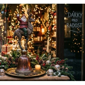 Vánoční dekorace figurka Santa na sobovi stojící na zvonku - 24*20*63 cm