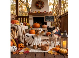 Roztomilá dekorační soška jezevčík v halloween převleku ducha - 69*21*42 cm