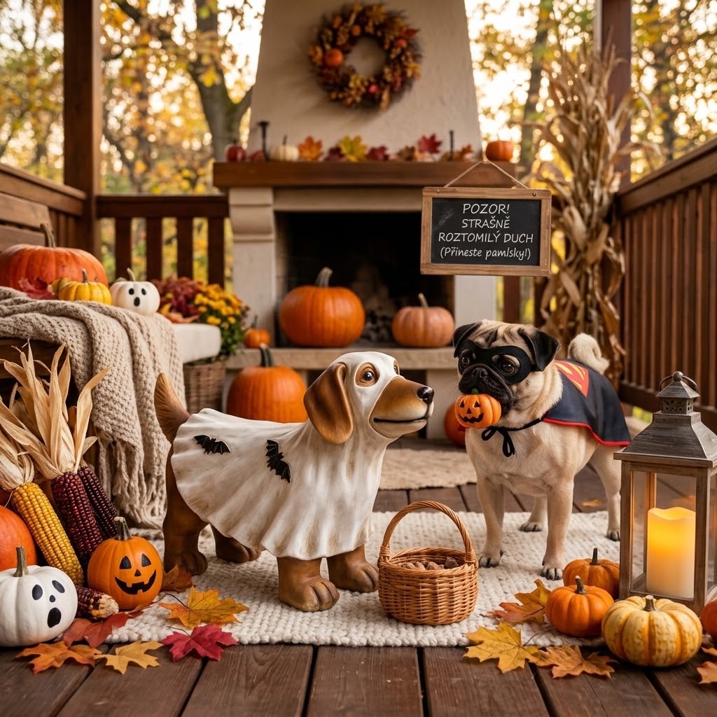 Roztomilá dekorační soška jezevčík v halloween převleku ducha - 69*21*42 cm