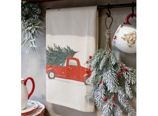Béžová bavlněná utěrka Aix s potiskem červeného auta Chic Antique – 50*70 cm