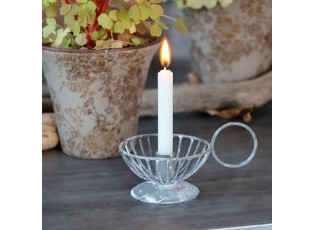 Šedý antik kovový svícen na úzkou svíčku Chamberstick – 11*7*6 cm / Ø 1,2cm