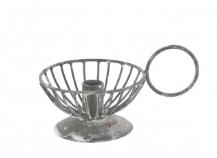 Šedý antik kovový svícen na úzkou svíčku Chamberstick – 11*7*6 cm / Ø 1,2cm
