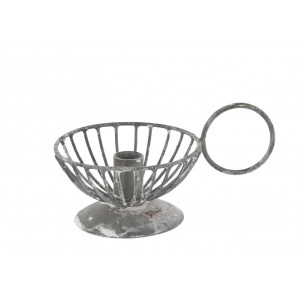 Šedý antik kovový svícen na úzkou svíčku Chamberstick – 11*7*6 cm / Ø 1,2cm