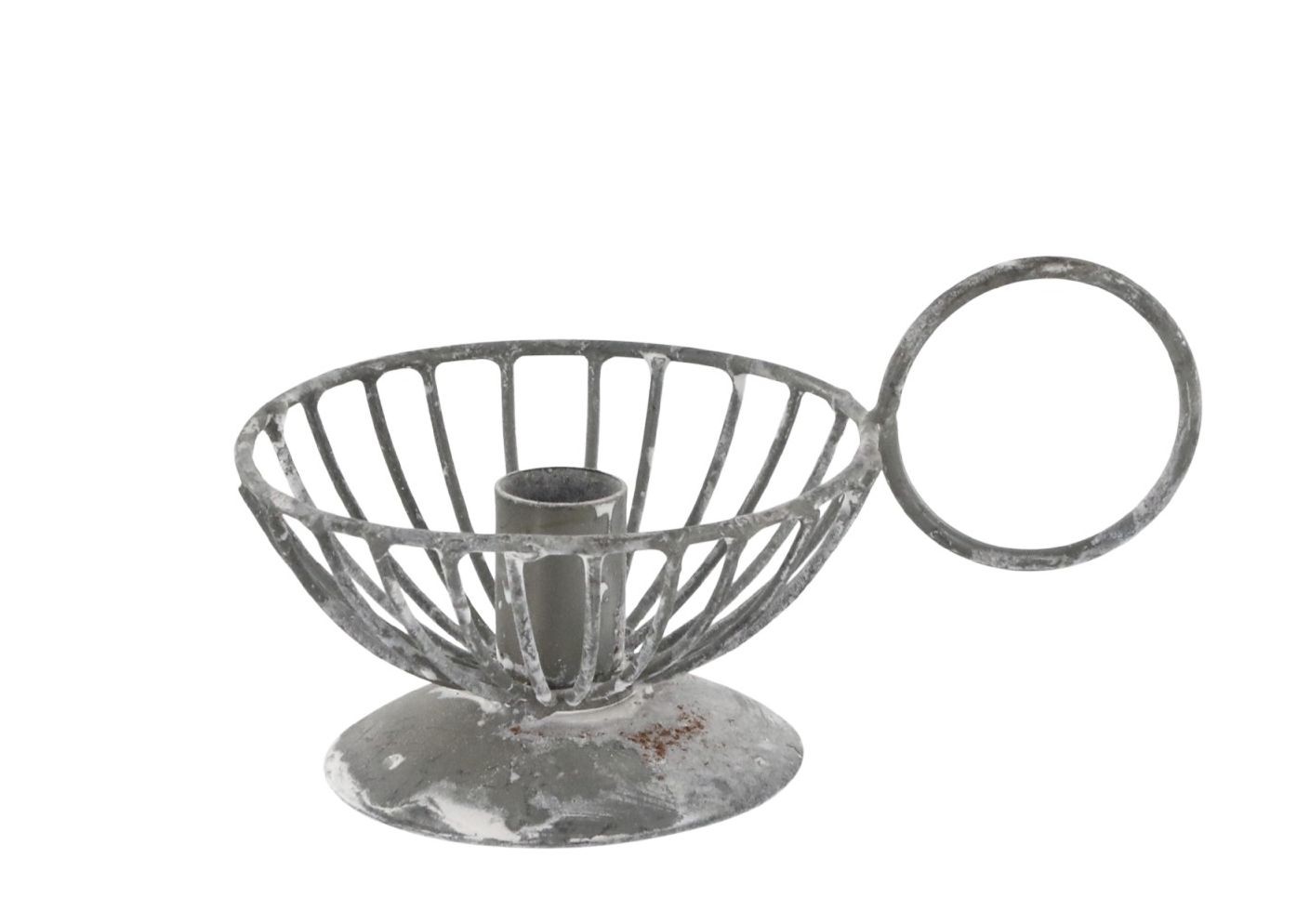 Šedý antik kovový svícen na úzkou svíčku Chamberstick – 11*7*6 cm / Ø 1,2cm