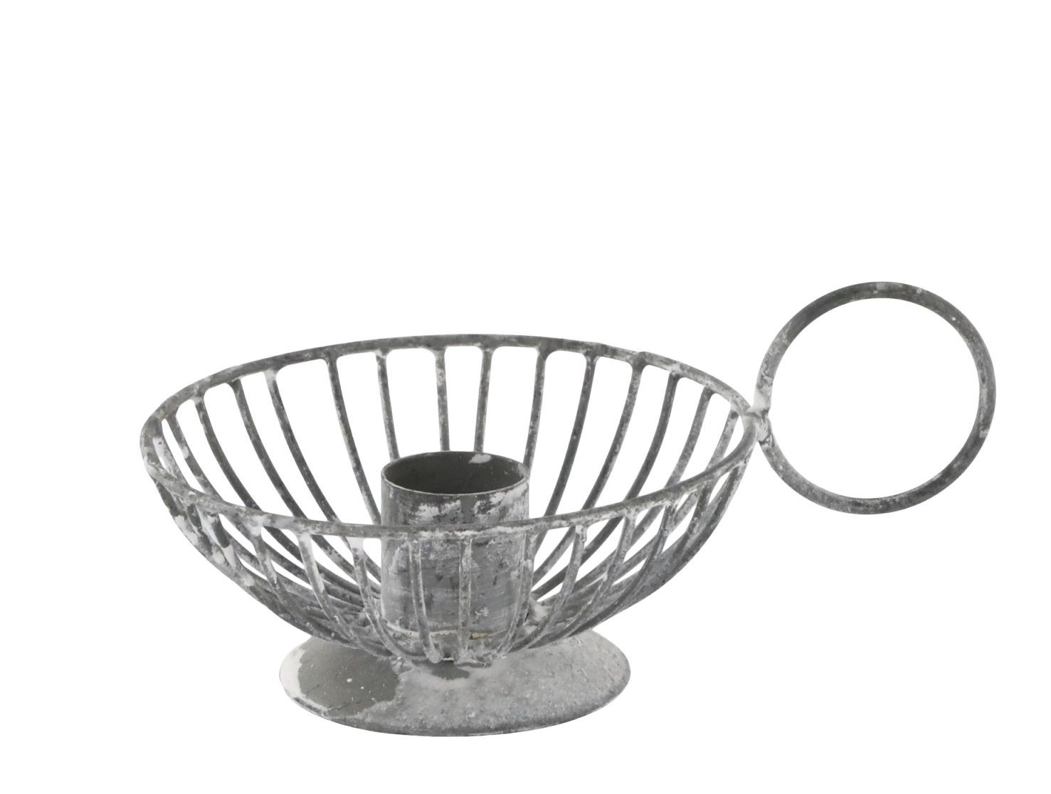 Šedý antik kovový svícen na úzkou svíčku Chamberstick – 13*9*6 cm / Ø 2cm