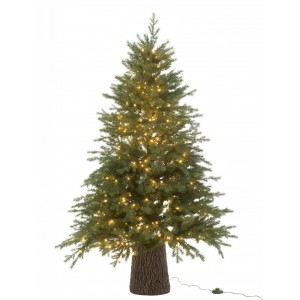Umělý vánoční stromek s 600 LED světly na dřevěném podstavci tmavě zelený – 110*110*150 cm