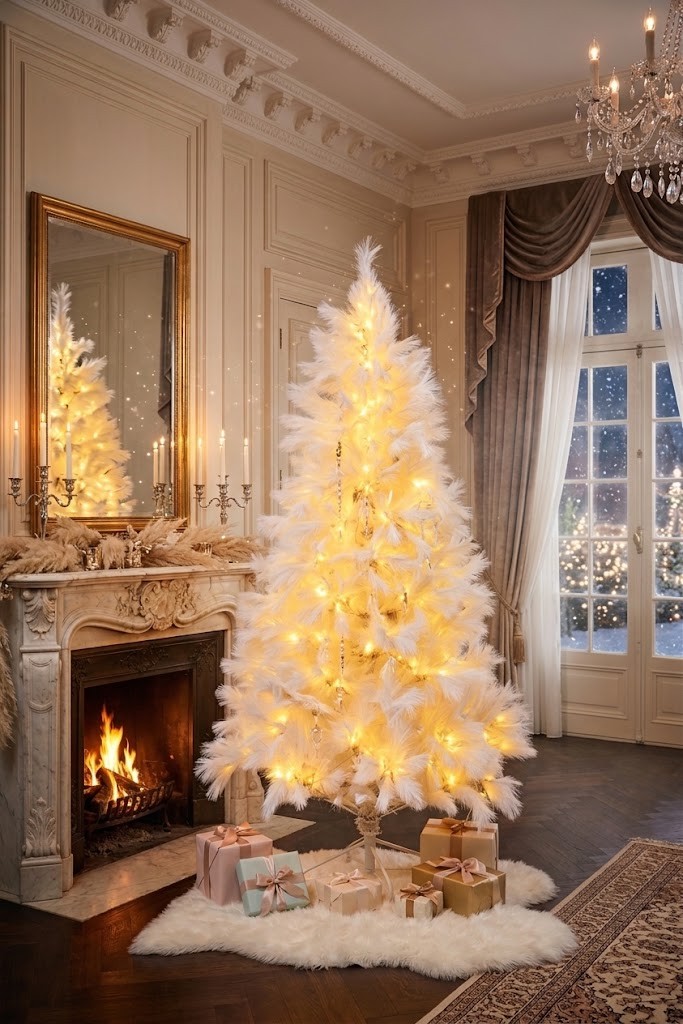 Bílý nadýchaný vánoční strom Boho Pampa 400 LED – 132*132*210 cm