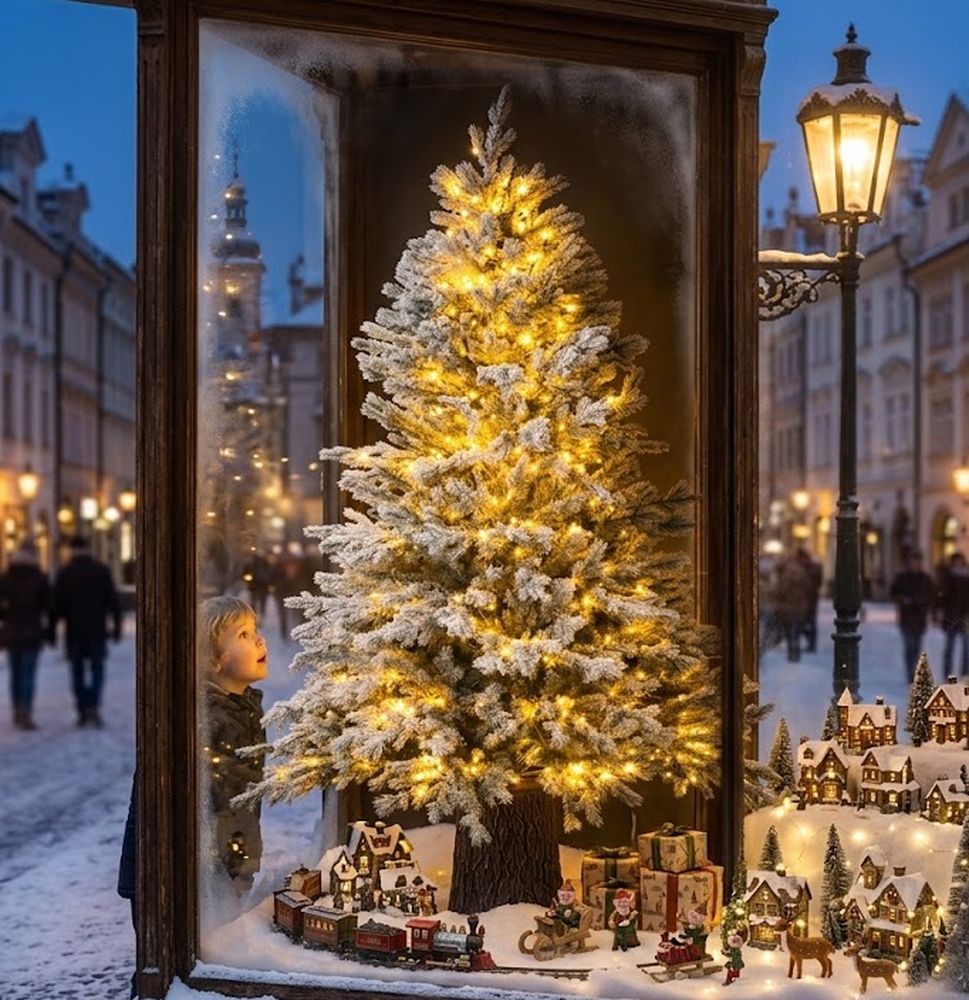 Vánoční zasněžený stromek s 600 LED světýlky na podstavci Snowy – 110*110*150 cm
