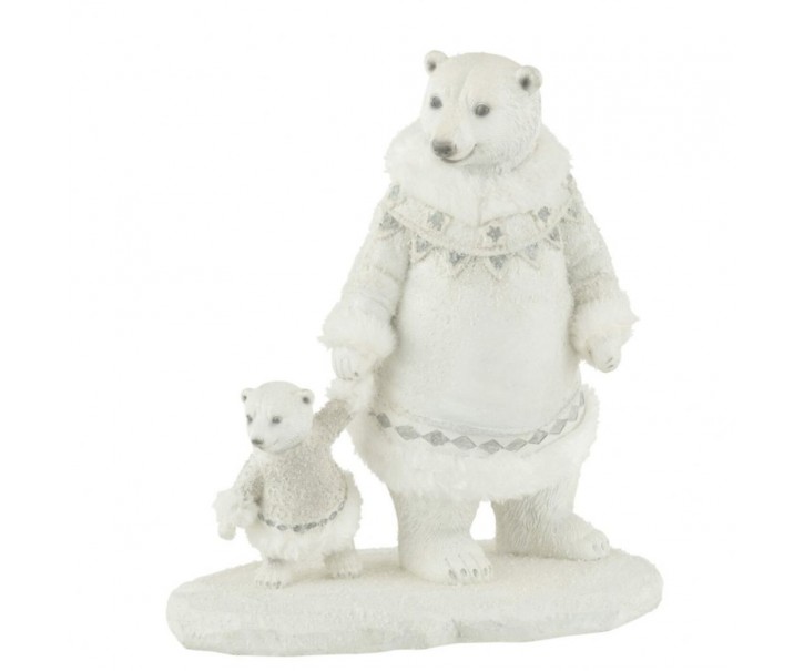 Bílá vánoční dekorace medvědice s medvídkem Polar Bear – 14*24*26 cm J-Line by Jolipa