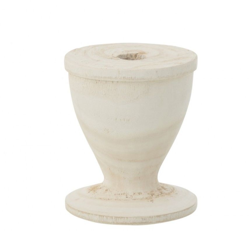 Bílý antik dřevěný veliký svícen na úzkou svíčku L – Ø 12*15 cm