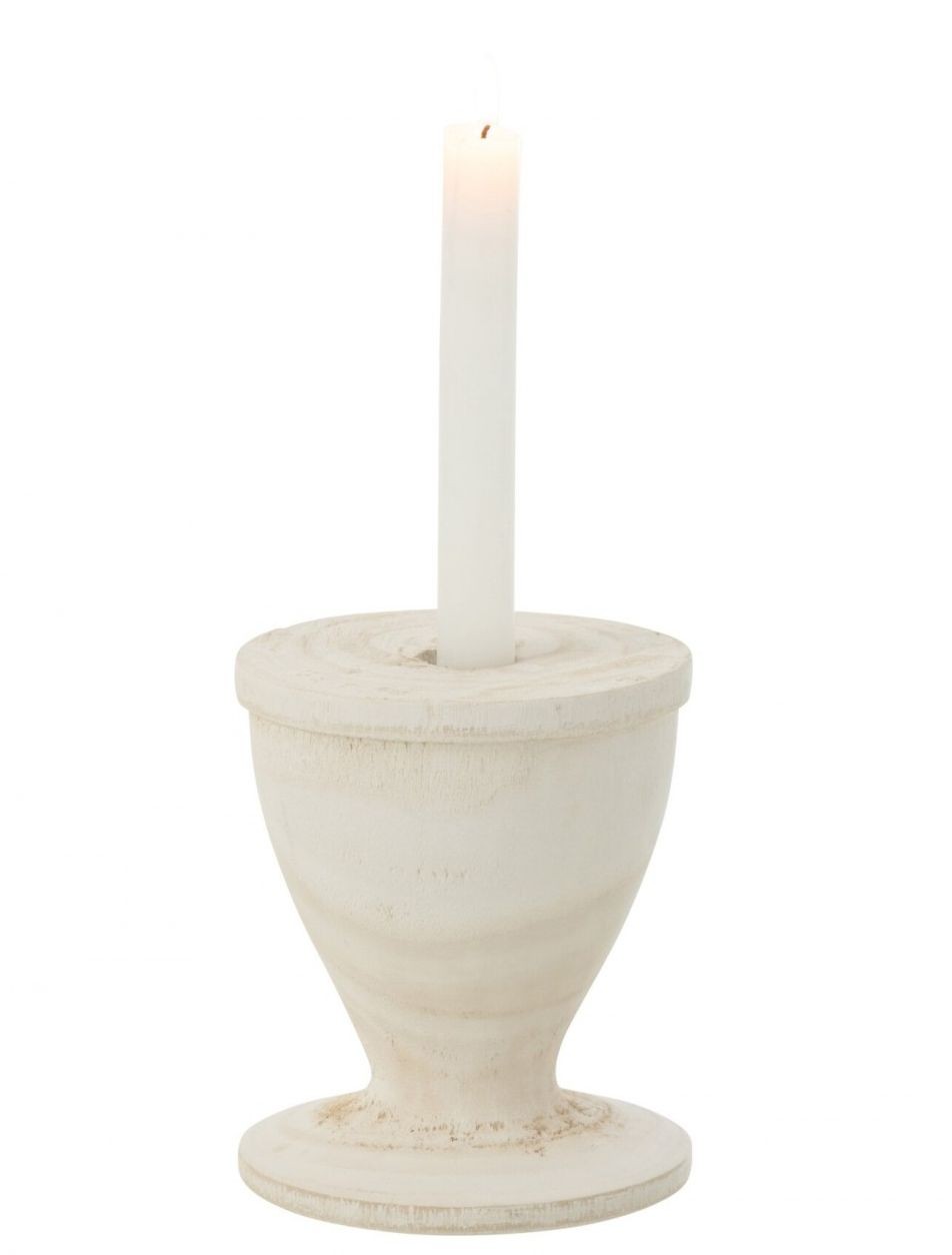 Bílý antik dřevěný veliký svícen na úzkou svíčku L – Ø 12*15 cm