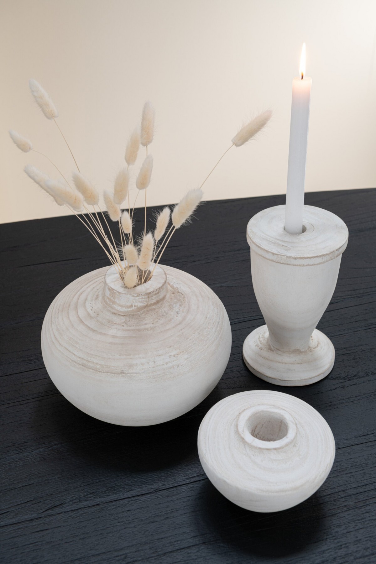 Bílý antik dřevěný veliký svícen na úzkou svíčku XL – Ø 12*20 cm