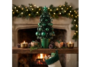 Zelená vánoční dekorace stromeček s ozdobami Chrism Bauble – 10*10*20,5 cm