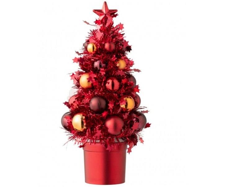 Červená vánoční dekorace stromeček s ozdobami Chrism Bauble – 10*10*20,5 cm J-Line by Jolipa