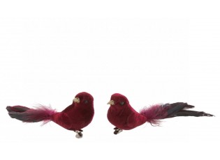 Sada 2ks sametový vínový ptáček Bird s péřovým zdobením – 16*5*5 cm