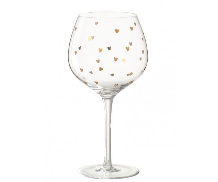 Sklenice na víno se zlatými srdíčky Hearts Gold – 10*10*21,5 cm / 600ml J-Line by Jolipa
