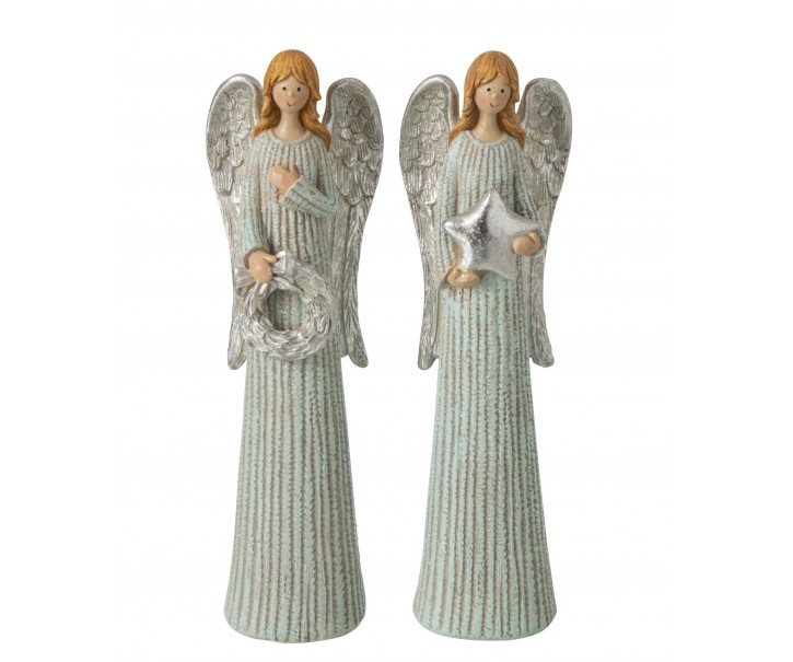 Sada 2ks stříbrný anděl s třpytkami Angel Glitter – 7*5*24 cm J-Line by Jolipa