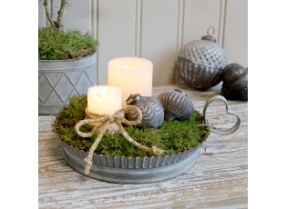 Zinkový kulatý tác s rukojetí ve tvaru srdce a vlnitým okrajem Tray Zinc Antique– Ø 24*4,5 cm
