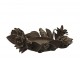 Mocca svícen se šiškami a listy na válcovou svíčku Nature – Ø 20*5 cm / Ø 7cm Chic Antique