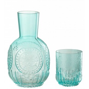 Skleněná tyrkysová sada karafa a sklenice Maya – 11*11*21,5 cm / 750ml
