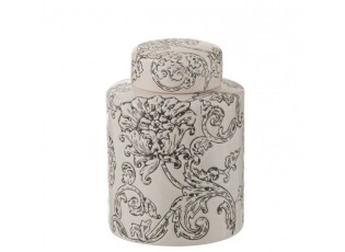 Bílo-černá porcelánová dóza s víkem a květy Zen Ball – 13*13*19 cm