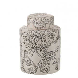 Bílo-černá porcelánová dóza s víkem a květy Zen Ball – 13*13*19 cm