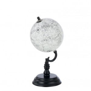 Šedý dekorativní glóbus na černé dřevěné noze Globe – 13*13*27 cm