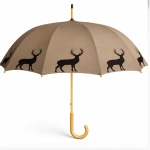 Béžový deštník s černým siluetovým motivem jelena Deer – 105*105*88 cm