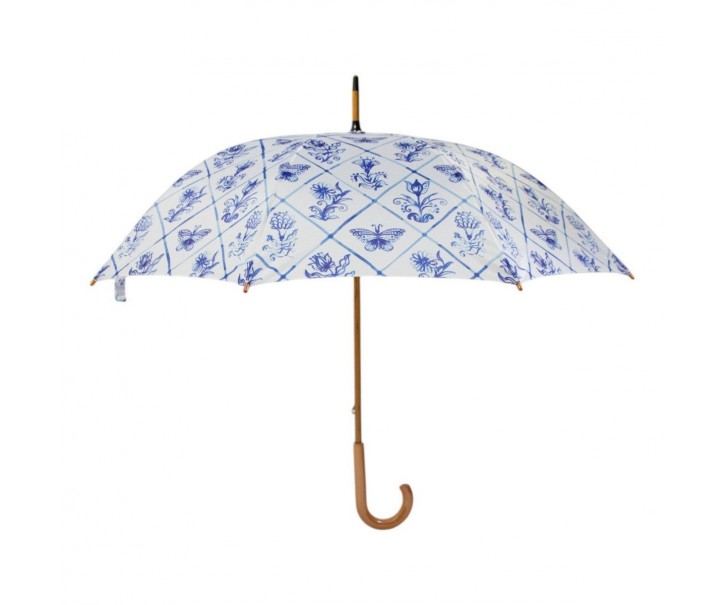 Bílý deštník s květinovým modrým potiskem Delfts Blue – 105*105*88 cm Mars & More 