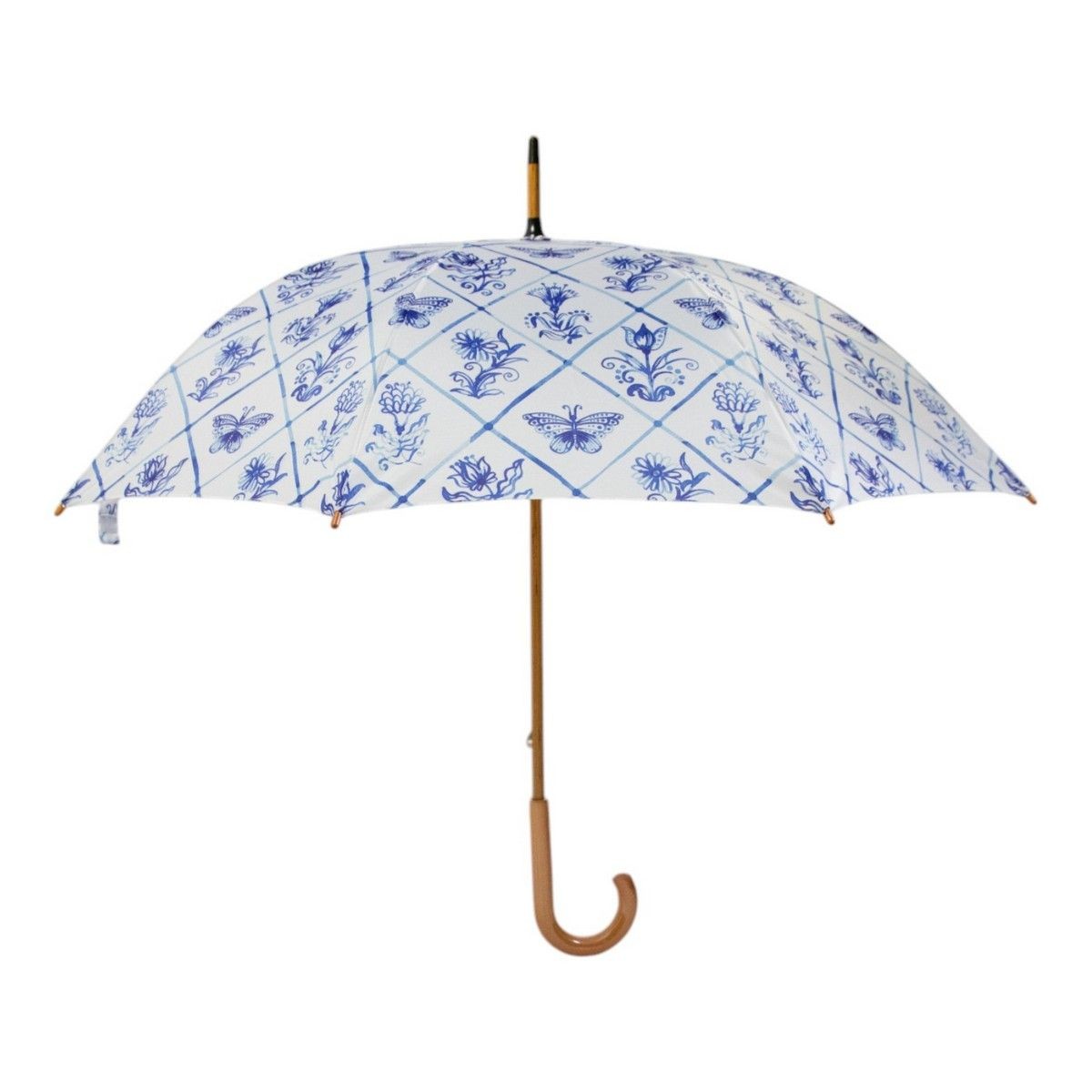 Bílý deštník s květinovým modrým potiskem Delfts Blue – 105*105*88 cm