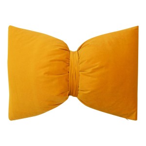 Žlutý sametový polštář ve tvaru mašle Bow honey – 40*60*10 cm