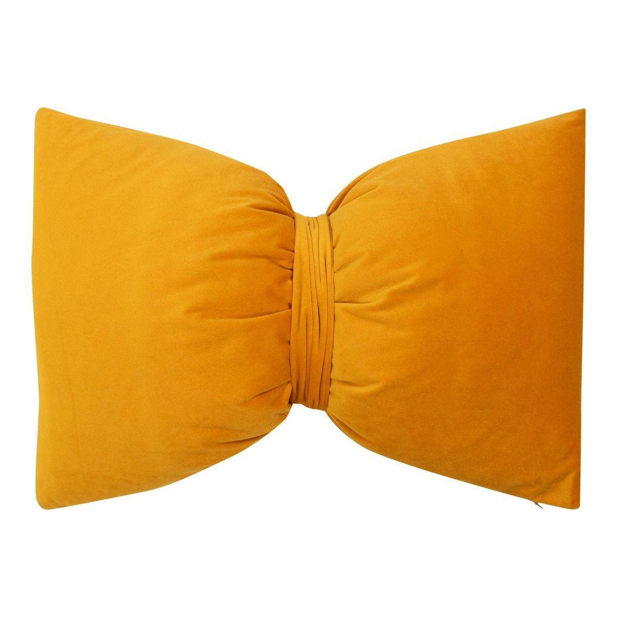 Žlutý sametový polštář ve tvaru mašle Bow honey – 40*60*10 cm