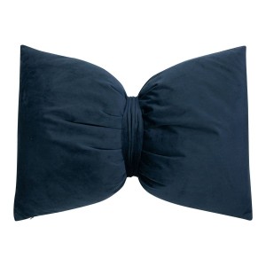 Modrý sametový polštář ve tvaru mašle Bow blue – 40*60*10 cm