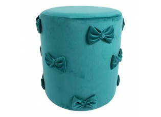 Tyrkysový sametový taburet s mašlemi Pouf Bow petrol – 37*37*42 cm