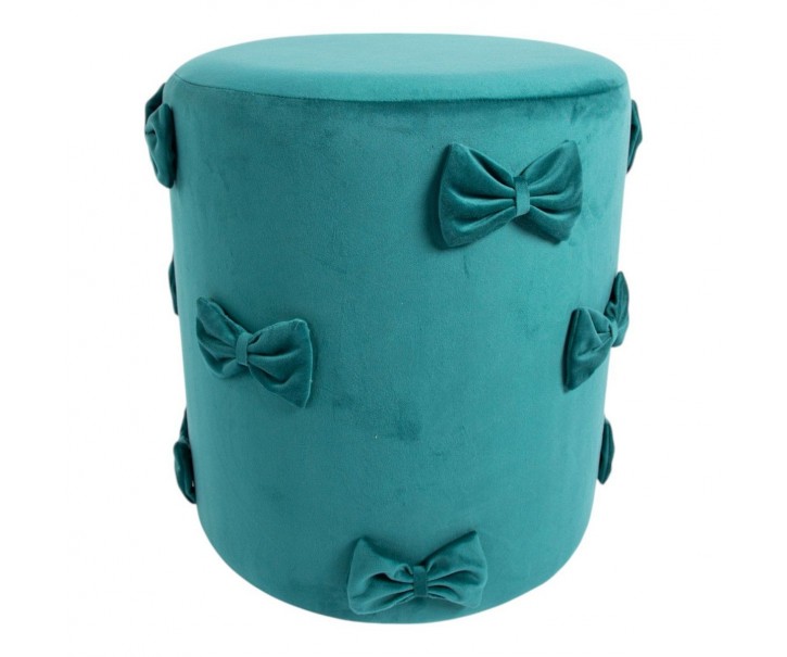 Tyrkysový sametový taburet s mašlemi Pouf Bow petrol – 37*37*42 cm Mars & More 