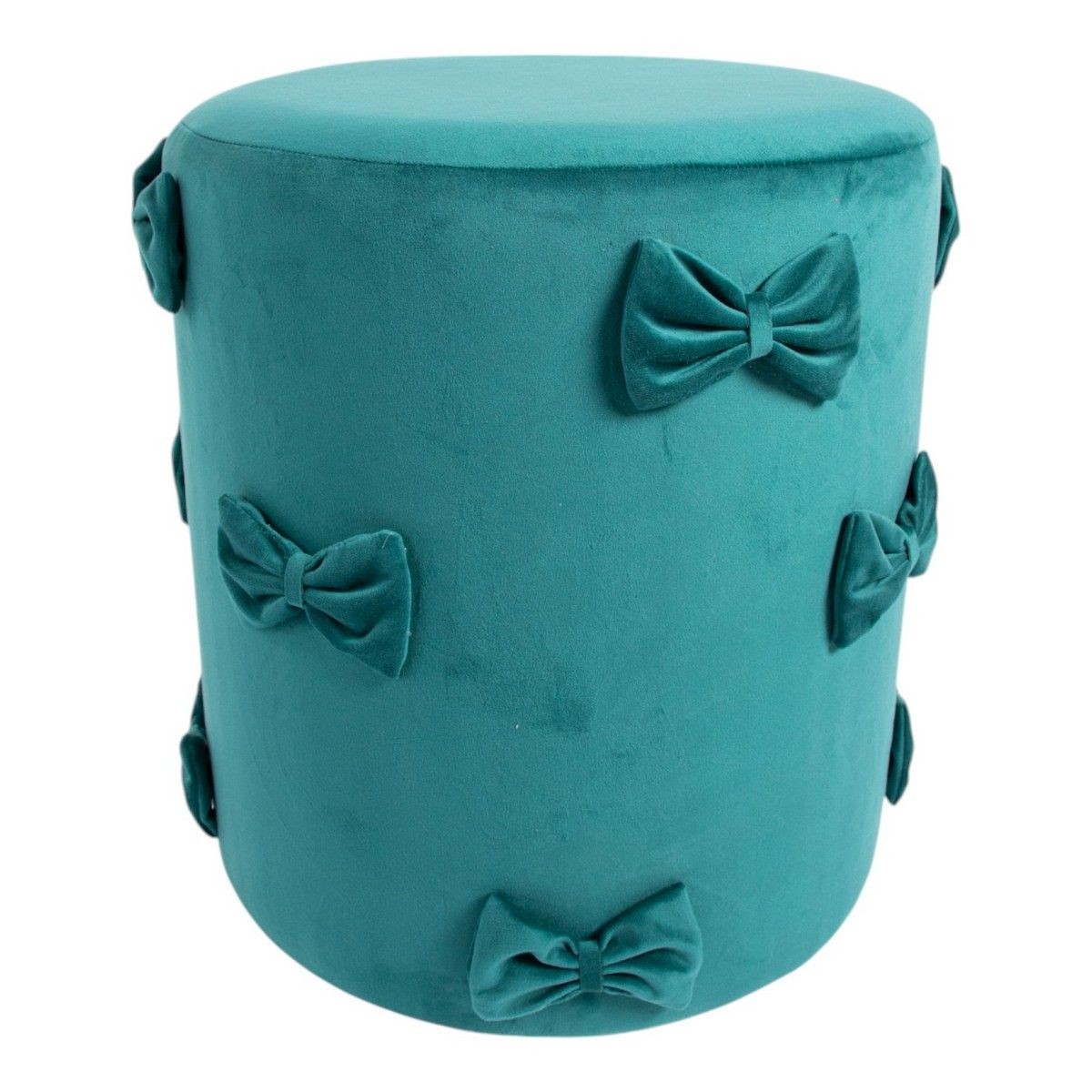Tyrkysový sametový taburet s mašlemi Pouf Bow petrol – 37*37*42 cm