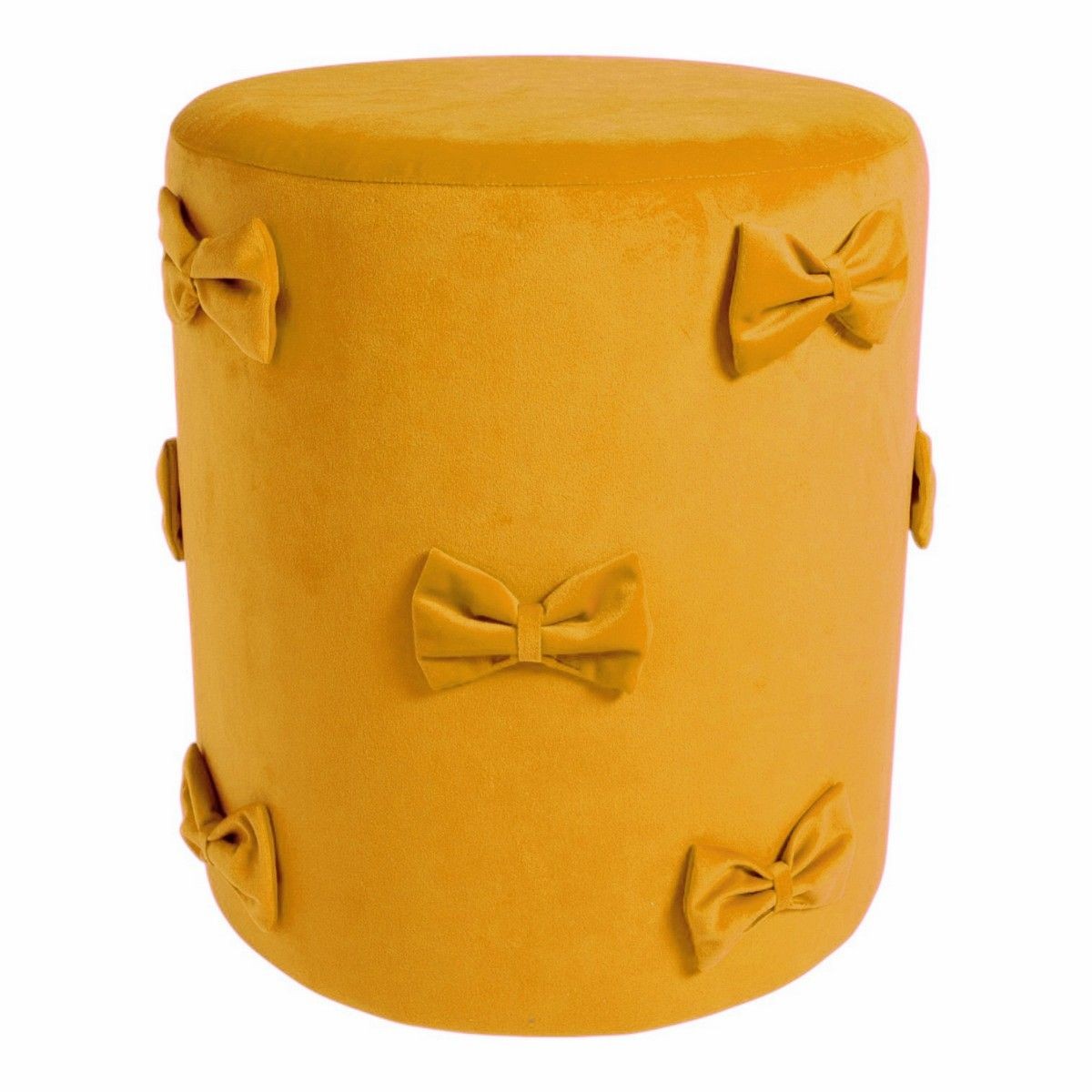 Žlutý sametový taburet s mašlemi Pouf Bow honey – 37*37*42 cm