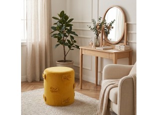 Žlutý sametový taburet s mašlemi Pouf Bow honey – 37*37*42 cm